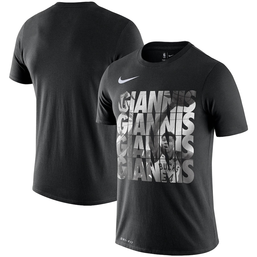 2020 NBA Men Giannis Antetokounmpo Milwaukee Bucks Nike Team Player Performance TShirt Black